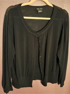 City Chic Black Lightweight Button-Front Cardigan